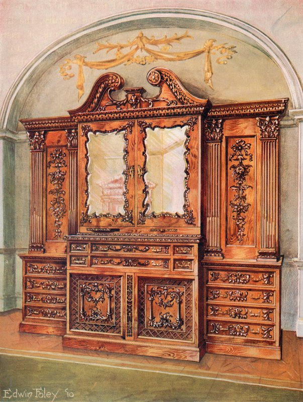 Vyřezávaná uzavřená mahagonová knihovna--Styl Chippendale--francouzský vliv od Edwin John Foley