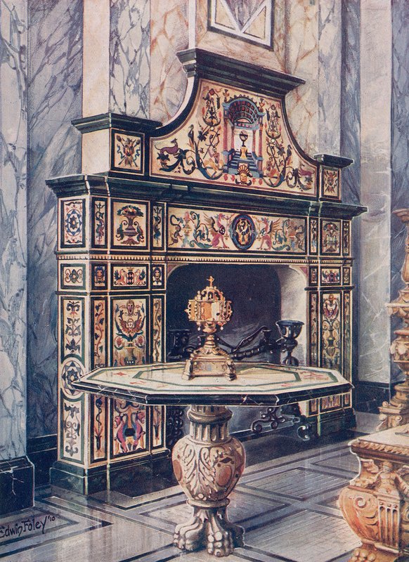 Komín v barevné mozaice. florentský. Stůl v barevné mozaice. florentský od Edwin John Foley