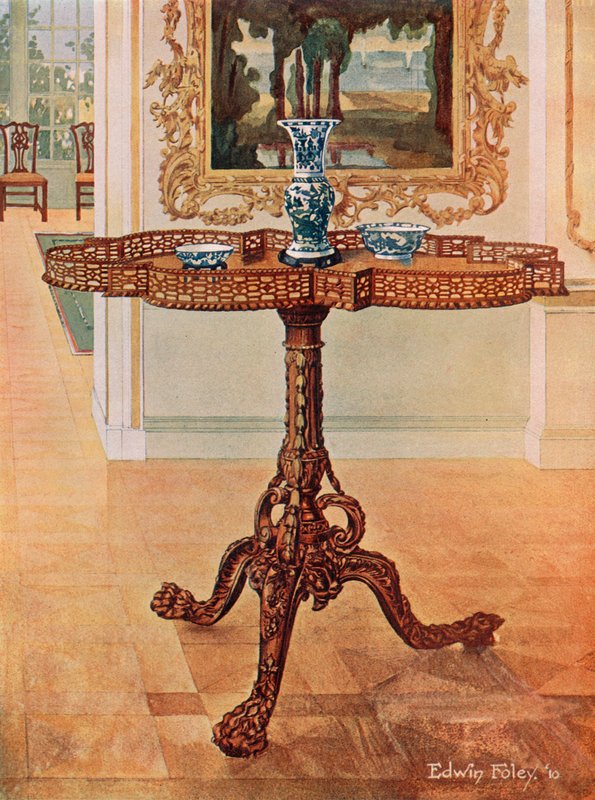 Galerijní stůl s tvarovaným lemováním -hippendaleovská škola od Edwin John Foley