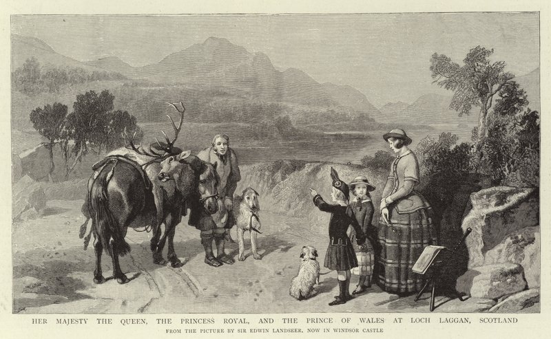 Její Veličenstvo královna, královská princezna a princ z Walesu u jezera Loch Laggan ve Skotsku od Edwin Landseer