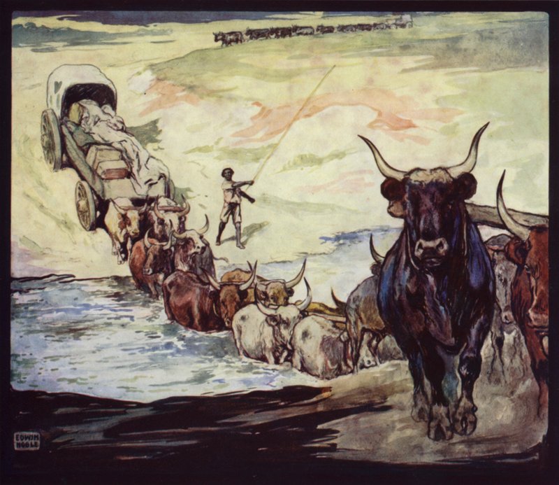Voli překračující řeku v Jižní Africe (barva litho) od Edwin Noble