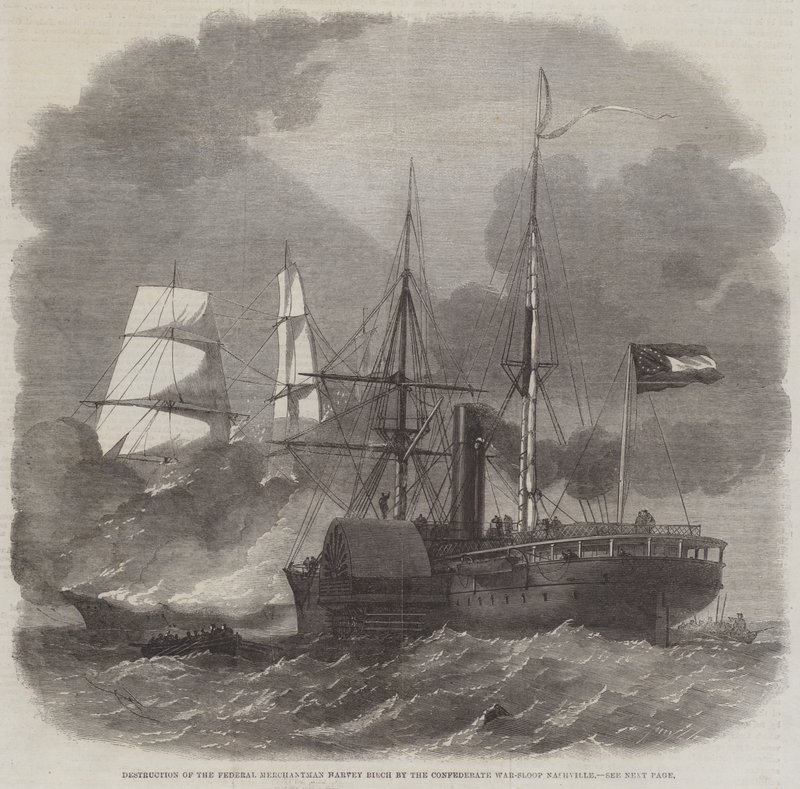 Zničení Federal Merchantman Harvey Birch válečnou šalupou Konfederace Nashville od Edwin Weedon