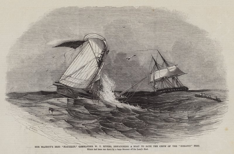 Brigáda Jejího Veličenstva Nautilus, velitel W. T. Rivers, vysílá člun na záchranu posádky Horatio Brig od Edwin Weedon