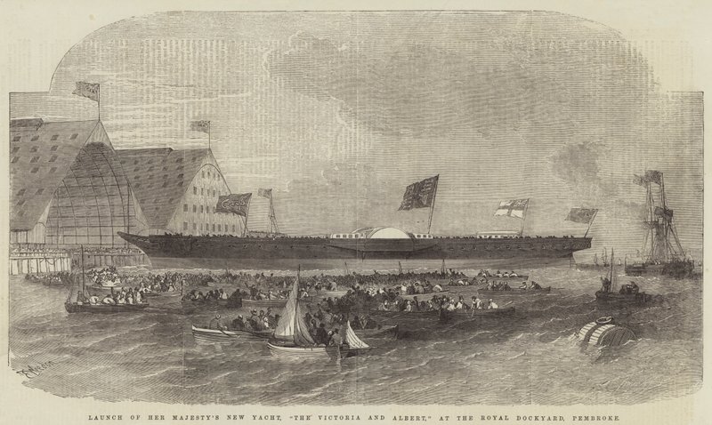 Start nové jachty Jejího Veličenstva, Victoria and Albert, v Royal Dockyard, Pembroke od Edwin Weedon