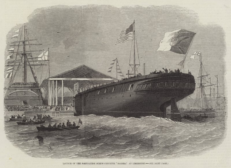 Uvedení portugalské Screw-Corvette Sagres v Limehouse od Edwin Weedon