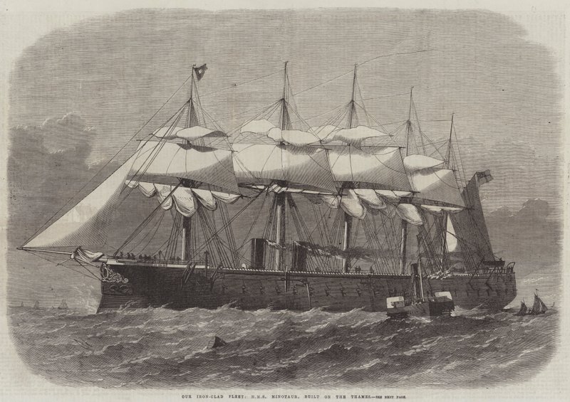 Naše železná flotila, HMS Minotaur, postavená na Temži od Edwin Weedon