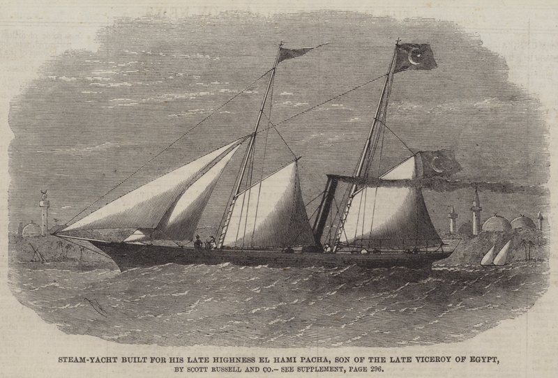 Parní jachta postavená pro Jeho zesnulou Výsost El Hami Pacha, syna zesnulého místokrále Egypta, Scott Russell and Company od Edwin Weedon