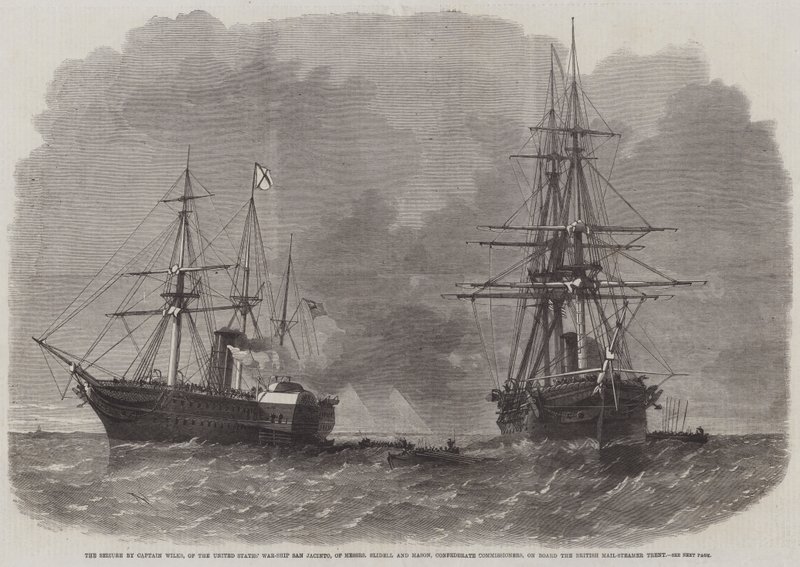 Zabavení americké válečné lodi San Jacinto kapitánem Wilksem, komisařů Konfederace Messers Slidell a Mason na palubě British Mail-Steamer Trent od Edwin Weedon