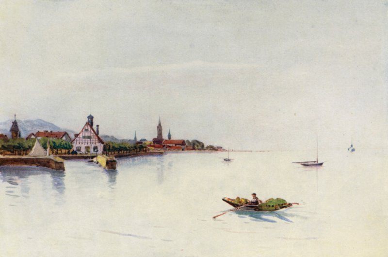 Rýn: Bregenz, Bodenské jezero, Kostnické jezero (barevná litografie) od Effie Jardine