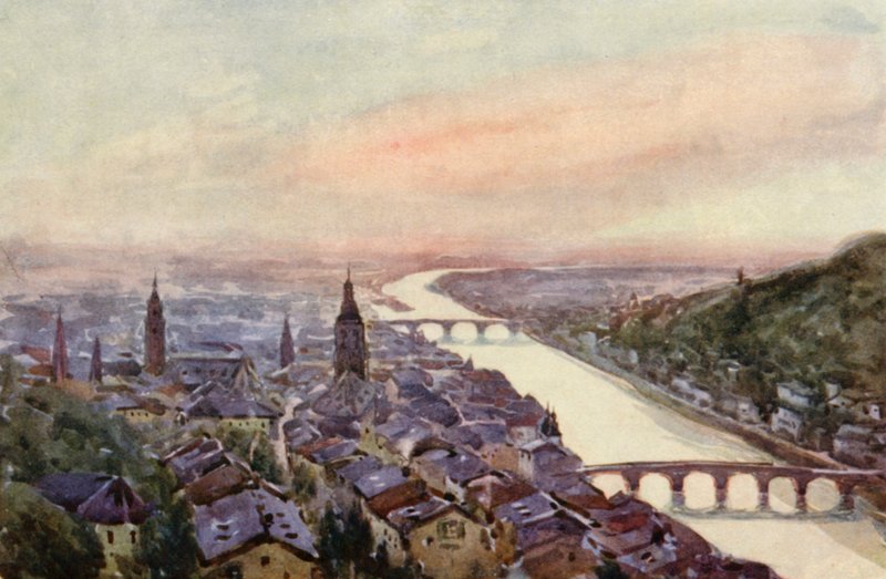 Rýn: Heidelberg a Neckar (barevná litografie) od Effie Jardine