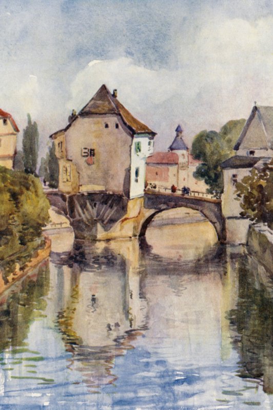Rýn: Starý most u Kreuznachu (barevná litografie) od Effie Jardine