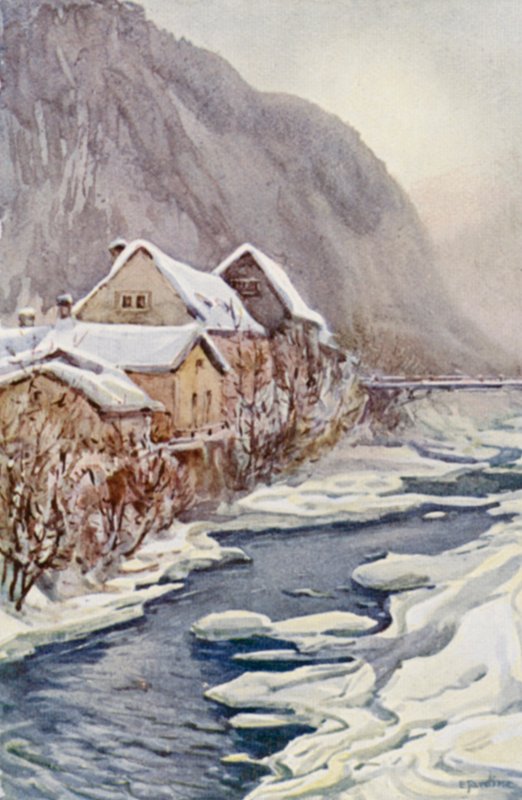 Rýn: Ragatz, řeka Tamina (barevná litografie) od Effie Jardine