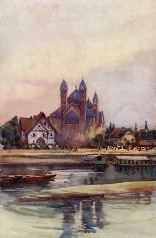 Rýn: Speyer, věže (barevná litografie) od Effie Jardine