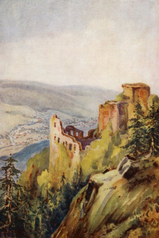 Rýn: Starý zámek, Baden-Baden (barevná litografie) od Effie Jardine
