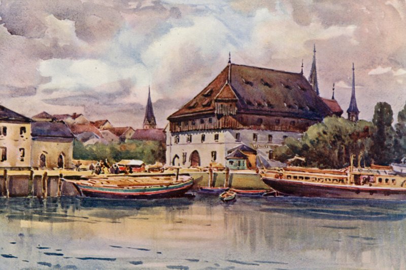 Rýn: Radní sál, Kostnice (barevná litografie) od Effie Jardine