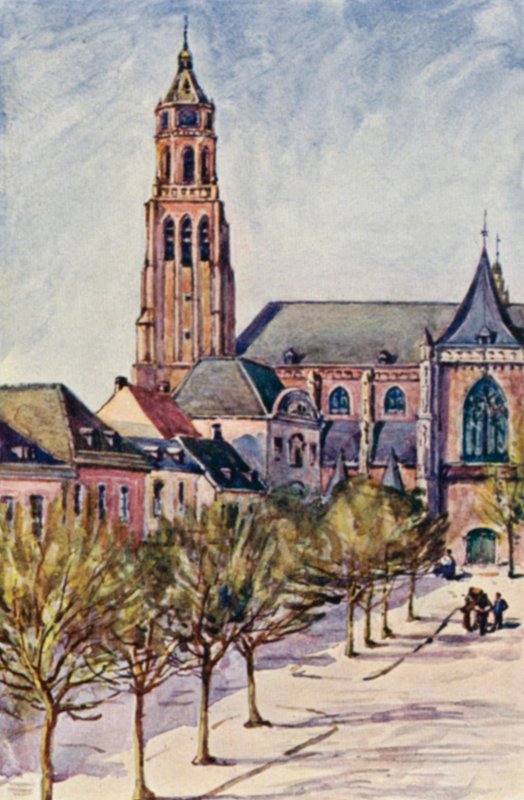 Rýn: Groote Kerk, Arnheim (barevná litografie) od Effie Jardine