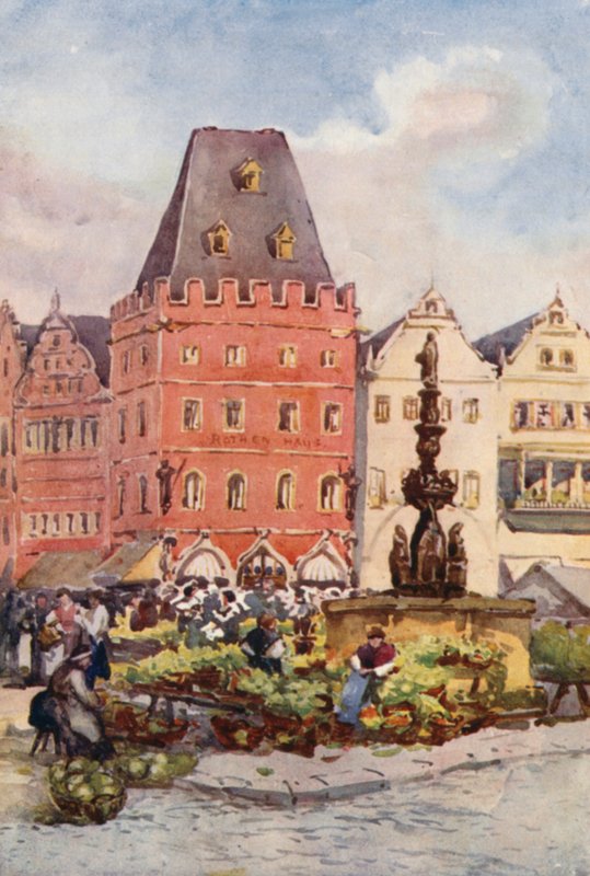 Rýn: (barevná litografie): Červený dům, Trevír (barevná litografie) od Effie Jardine