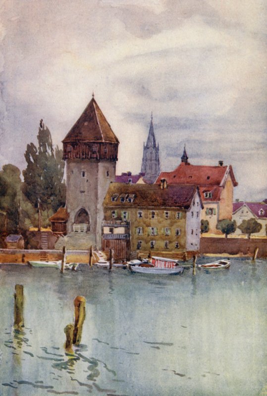 Rýn: Rýn: Rheinturm, Kostnice, Kostnice (barevná litografie) od Effie Jardine