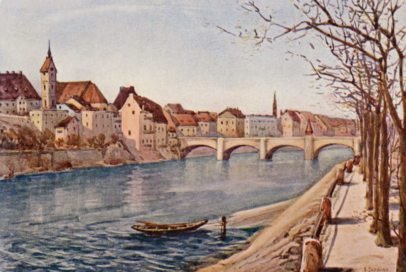Rýn: Rýn u Basileje, Bale (barevná litografie) od Effie Jardine
