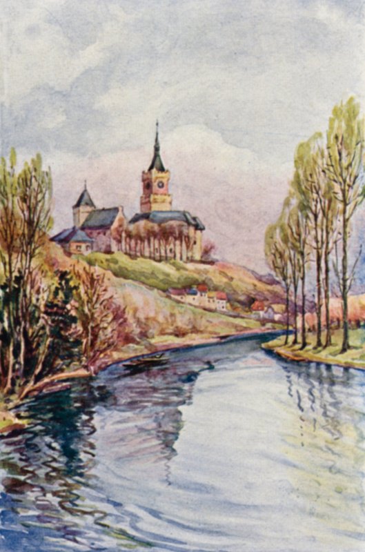 Rýn: Schwanen Turm, Cleve (barevná litografie) od Effie Jardine