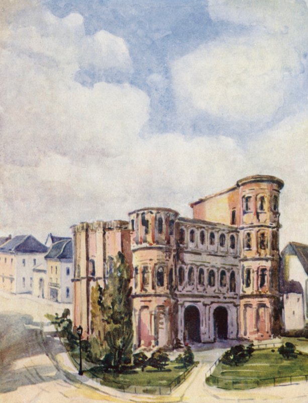 Rýn: Porta Nigra (barevná litografie) od Effie Jardine