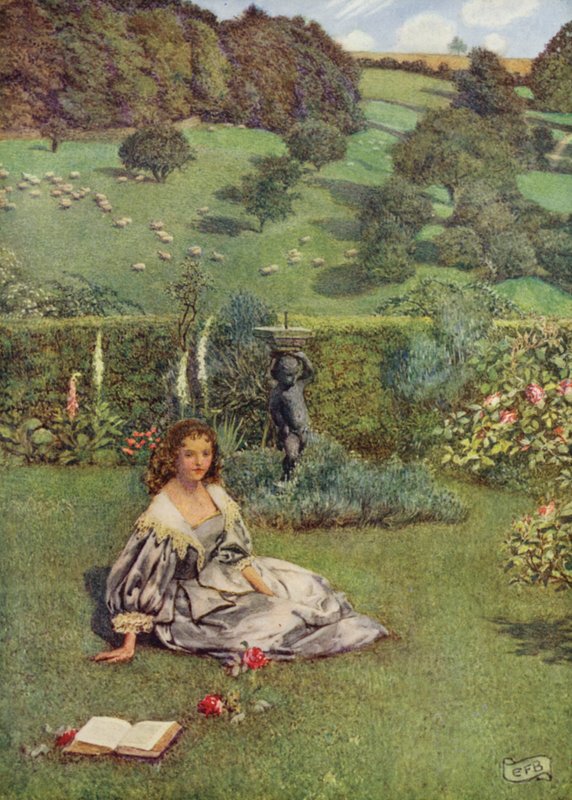 Růže tak krásná, jako kdy viděla sever, vyrostla v malé zahradě úplně sama (barva litho) od Eleanor Fortescue Brickdale