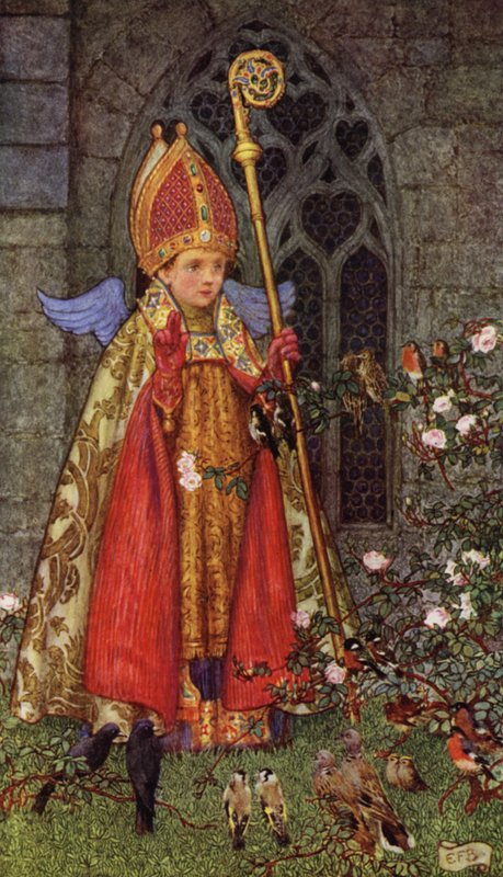 Zdrávas, biskupe Valentýne, čí je tento den! Všechen vzduch je tvá diecéze a veškerý cvrkot (barva litho) od Eleanor Fortescue Brickdale