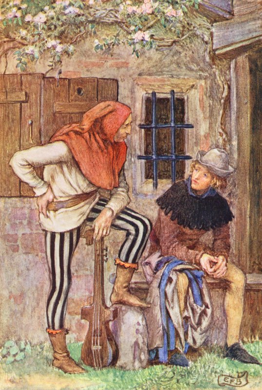 Ilustrace k filmu The Gathering of Brother Hilarius od Michaela Fairlesse (barevná litografie) od Eleanor Fortescue Brickdale