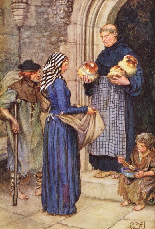Ilustrace k filmu The Gathering of Brother Hilarius od Michaela Fairlesse (barevná litografie) od Eleanor Fortescue Brickdale