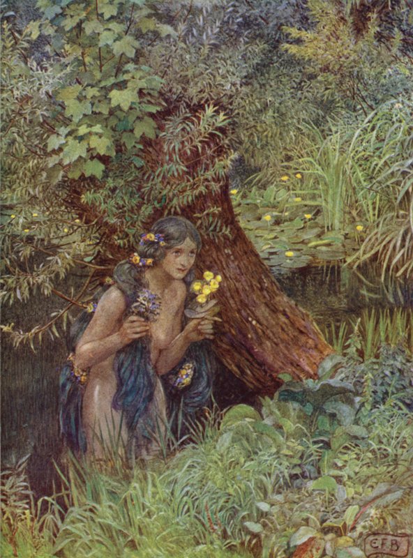 S pěknými, nazelenalými zámky, všechny volně rozvázané, jako každá byla nevěsta (barva litho) od Eleanor Fortescue Brickdale