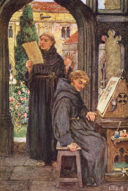 Ilustrace k filmu The Gathering of Brother Hilarius od Michaela Fairlesse (barevná litografie) od Eleanor Fortescue Brickdale