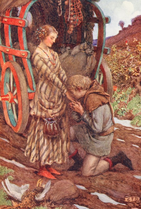Ilustrace k filmu The Gathering of Brother Hilarius od Michaela Fairlesse (barevná litografie) od Eleanor Fortescue Brickdale
