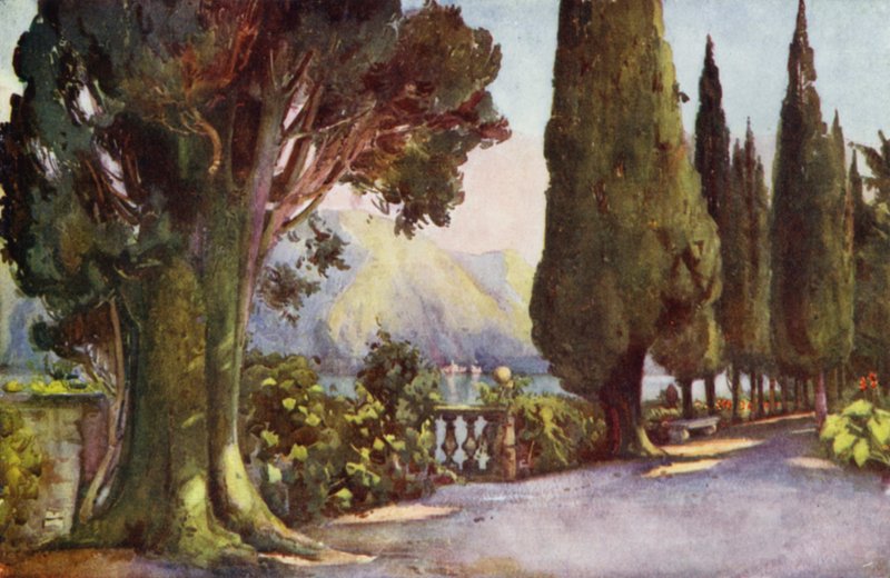 Cypress Avenue, Villa del Pizzo, jezero Como (barevné lito) od Ella Du Cane
