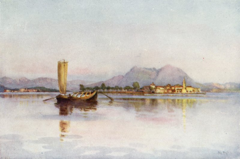 Isola Pescatori, jezero Maggiore (barva litho) od Ella Du Cane