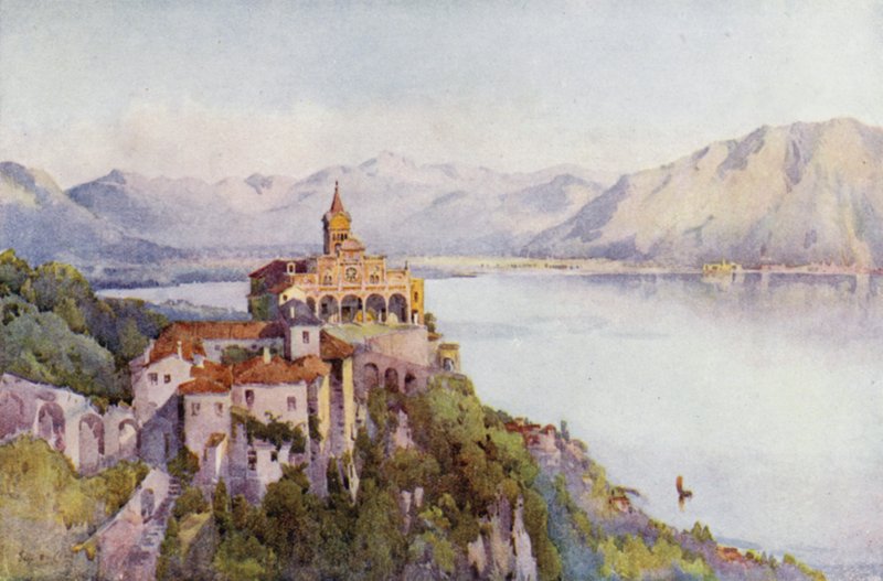 Madonna del Sasso, Locarno, jezero Maggiore (barva litho) od Ella Du Cane