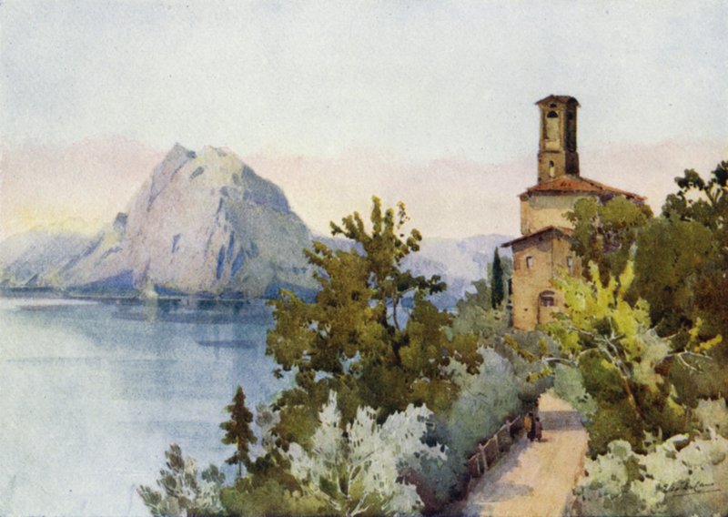 Monte San Salvatore, jezero Lugano (barva litho) od Ella Du Cane