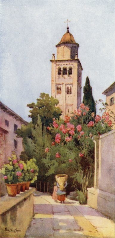 Campanile of San Giulio, jezero Orta (barva litho) od Ella Du Cane