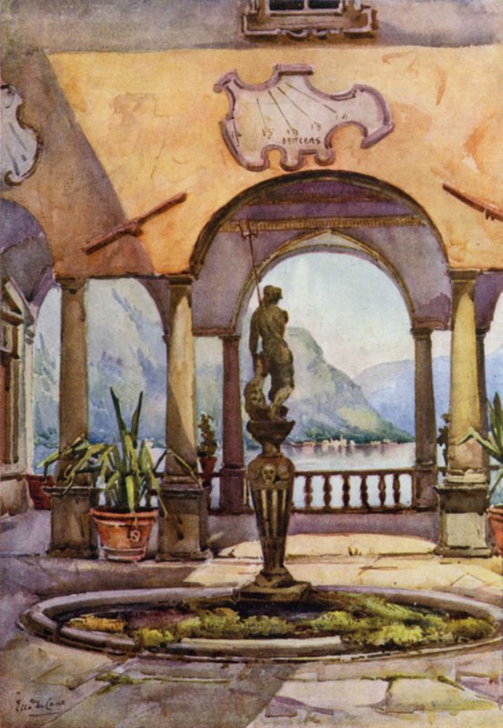 Lodžie, Villa Pliniana, jezero Como (barevné lito) od Ella Du Cane