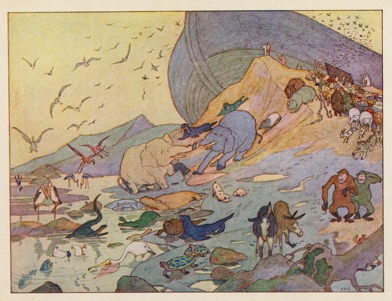 Noemova archa: Opouštění archy (barevná litografie) od Elmer Boyd Smith
