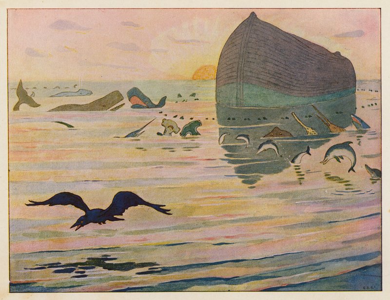 Noemova archa: Havran je vyslán (barevná litografie) od Elmer Boyd Smith