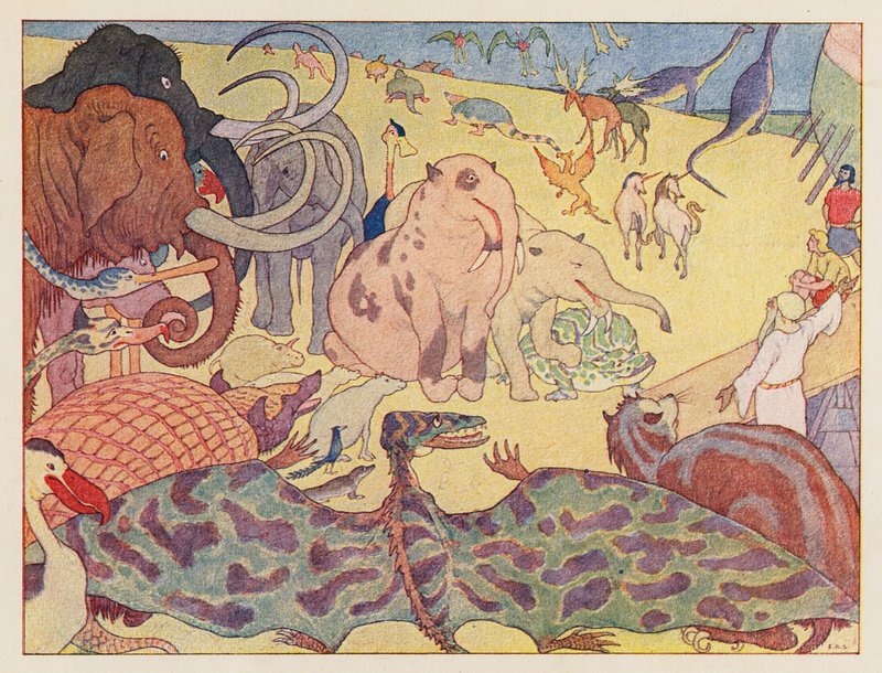 Noemova archa: Ti, kteří nechtěli jít dovnitř (barevná litografie) od Elmer Boyd Smith