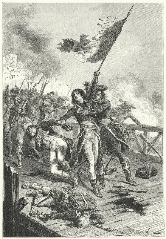Napoleon Bonaparte na mostě v Arcole od Emile Antoine (after) Bayard