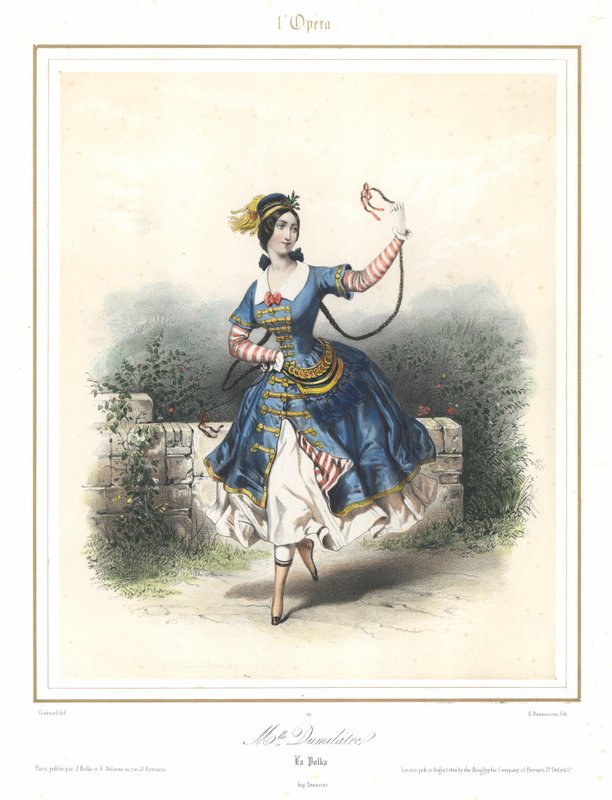 Francouzská baletní tanečnice Adele Dumilatre tančící v pařížské opeře, c1840 (barevné lito) od Emile Desmaisons