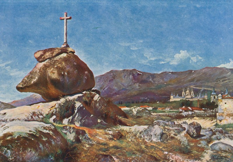 Elscorial: Šibeniční kříž (barevná litografie) od Emilio Poy Dalmau