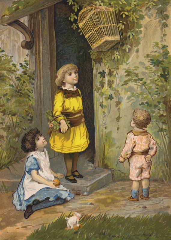 Děti obdivují závěsný koš (chromolit) od Emily Jane Harding Andrews