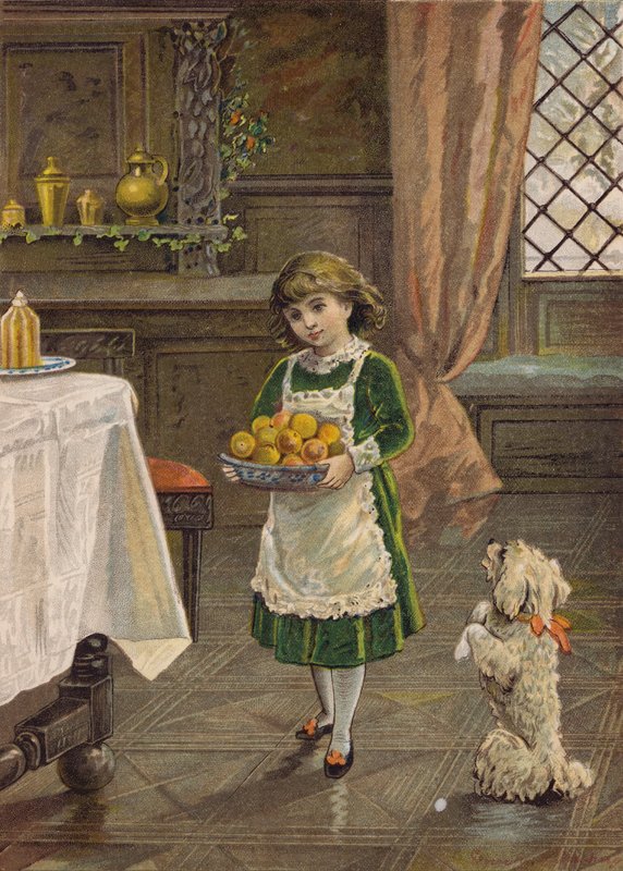 Dívka nesoucí mísu s ovocem (chromolit) od Emily Jane Harding Andrews