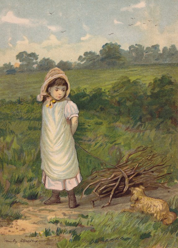 Dívka sbírající dříví s domácím psem (chromolit) od Emily Jane Harding Andrews
