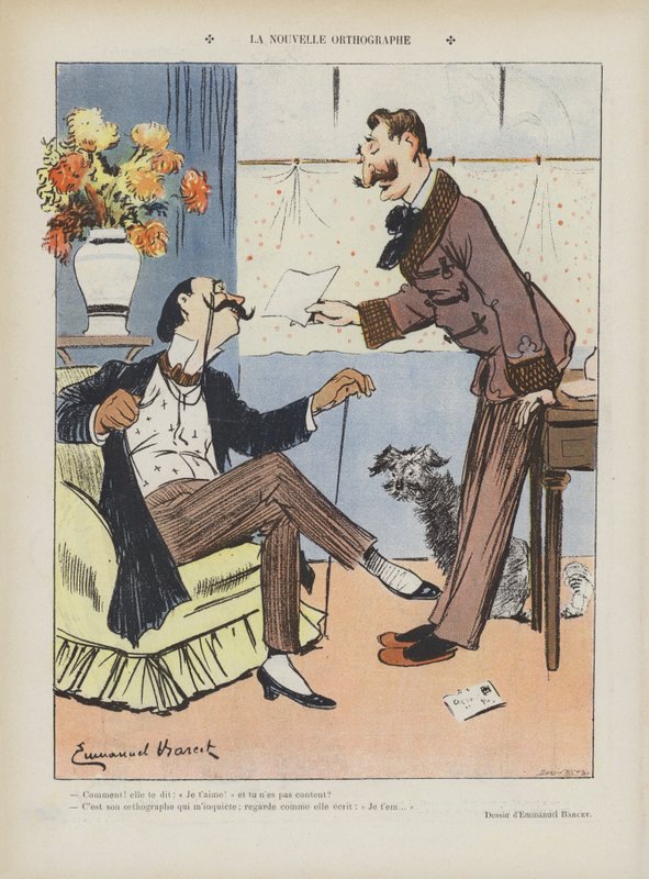 Nový pravopis. Ilustrace pro Le Rire od Emmanuel Barcet