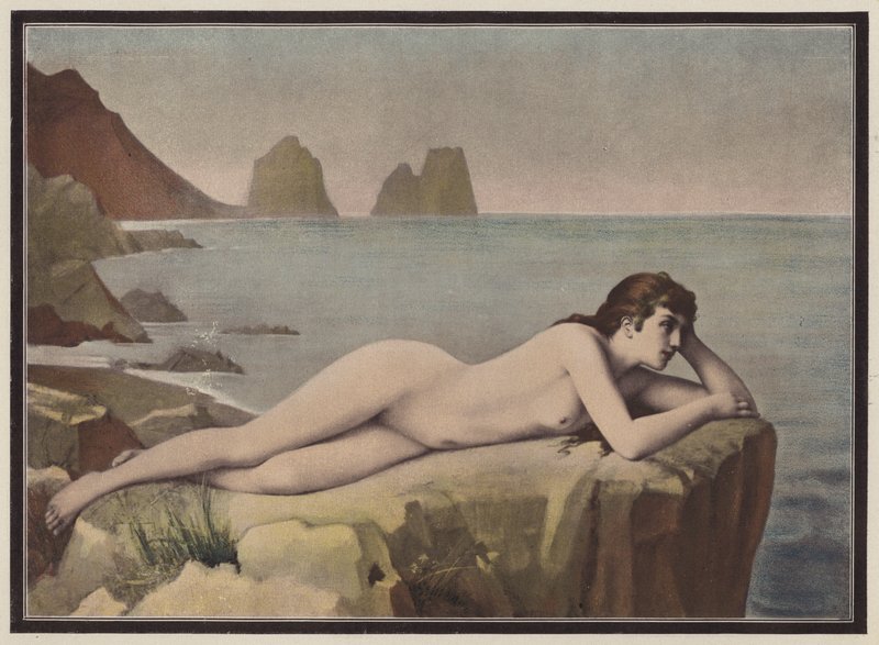 Delerium, žena ležící na vrcholu útesu (barva litho) od Emmanuel Benner