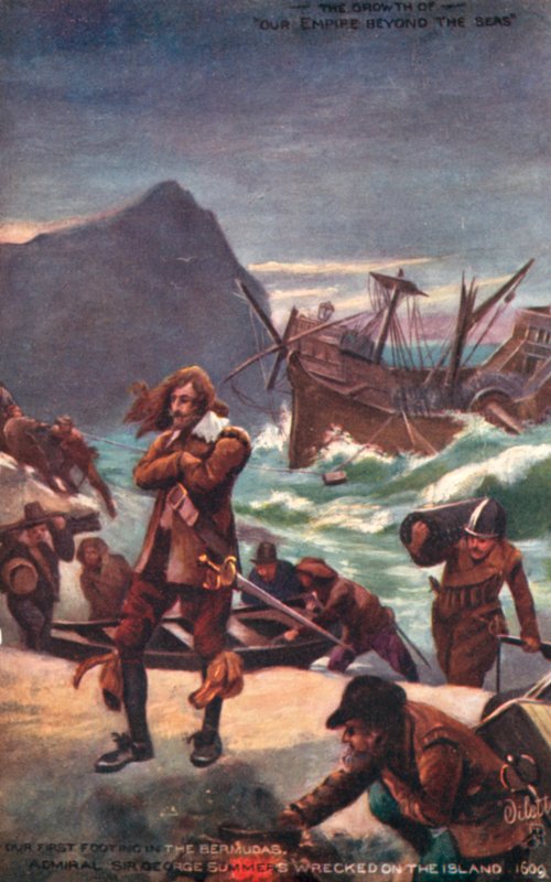 Admirál Sir George Summers ztroskotal na Bermudách v roce 1609 od English School